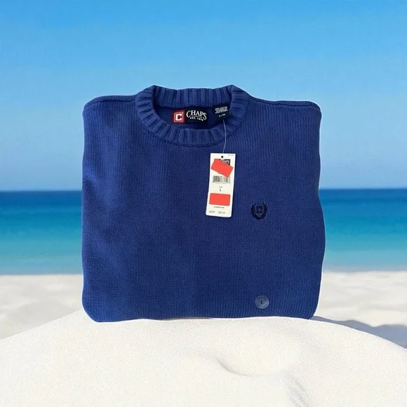 NEW Chaps Men's Classic Fit Crew Neck 100% Cotton Sweater Royal Size: Large - Picture 5 of 8
